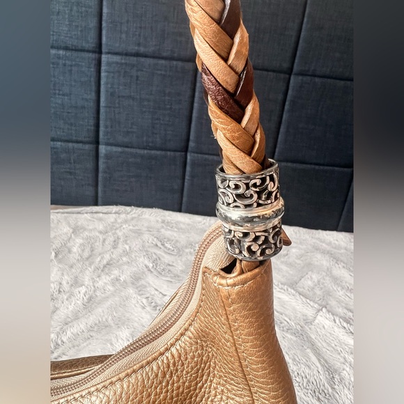 Brighton Hobo Barbados Handbag Bronzed Brown Pebbled Leather Braided PreLoved - Picture 7 of 15